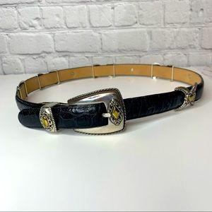 Vintage Brighton Leather Belt with Gold/Silver Hardware